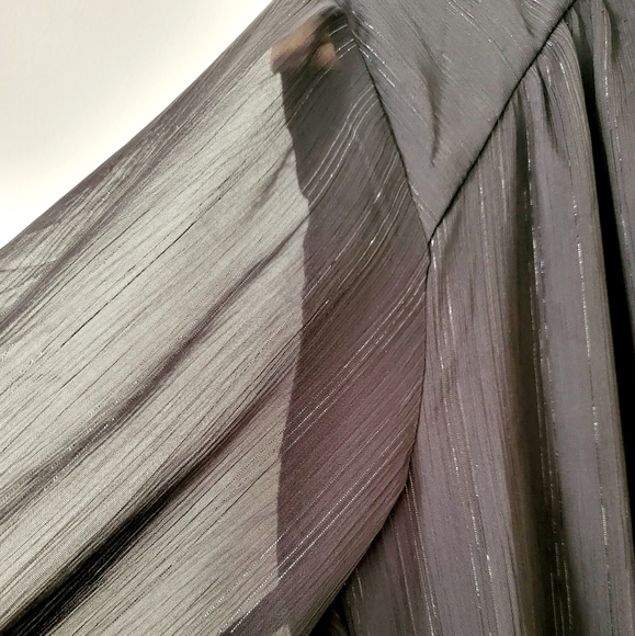 House of Harlow Ruched Mini Dress Lurex Sheer Bishop Sleeve Black Sz 2 - Picture 7 of 15